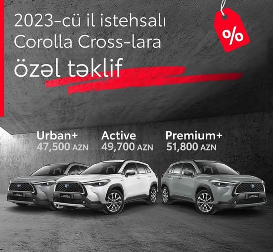 2023-cü il istehsalı Corolla Cross xüsusi qiymətlərlə Toyota Bakı Mərkəzində